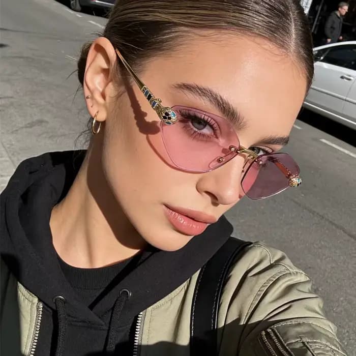 Lunettes de soleil vintage sans monture à tête de serpent pour femme