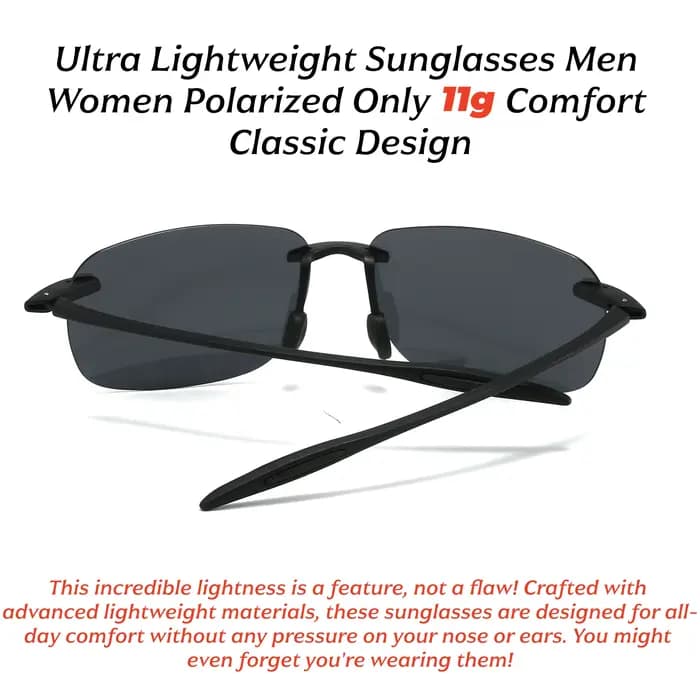 Lunettes de soleil aviateur polarisées sans cadre TR90 ultra légères 11 g – Flexibles et confortables unisexes pour la