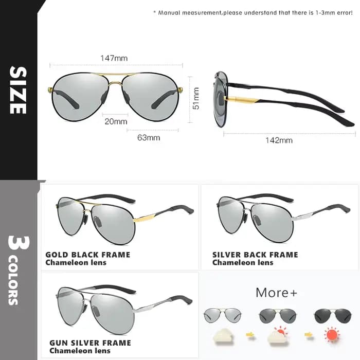 LIvissed MO Pilot-Lunettes de soleil polarisées photochromiques pour hommes et femmes, lunettes de c