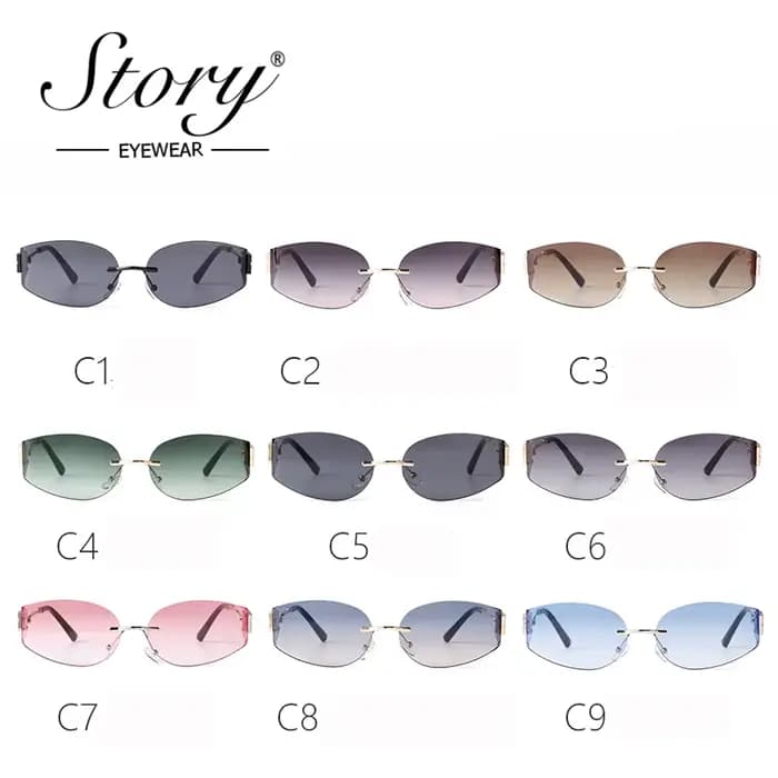 STcocktail-Lunettes de soleil ovales sans monture pour femmes et hommes, monture argentée, nickel é