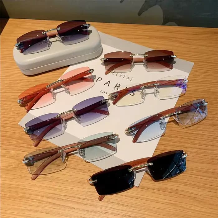 KAMMPT lunettes de soleil sans monture pour hommes femmes motif en bois marque de luxe rétro lunette