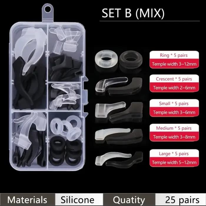 25 paires de supports de lunettes antidérapants en Silicone de qualité supérieure